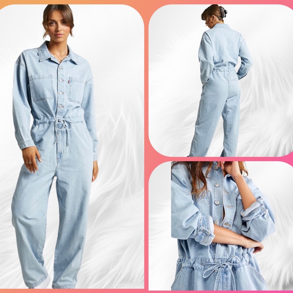 🌸NWT Levi’s Denim Roomy Jumpsuit In Light Wash Blue size Small